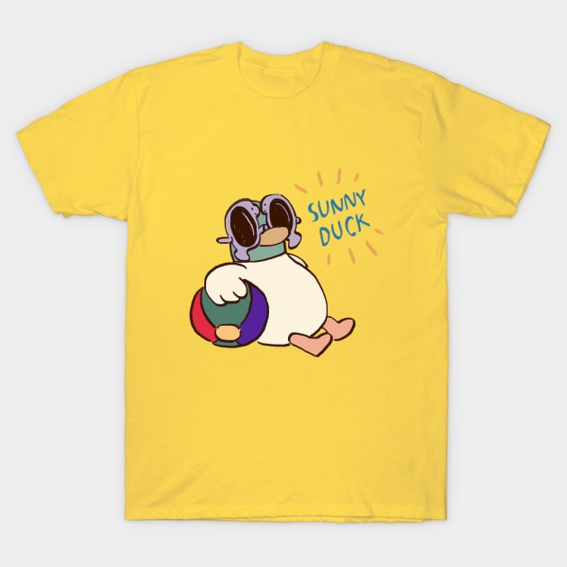 sunny duck goes to the beach in beach break with text / children cartoon T-Shirt by mudwizard